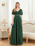 CEILIM | V-Neck Short Sleeves Elegant A-line Chiffon Dresses