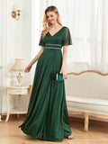 CEILIM | V-Neck Short Sleeves Elegant A-line Chiffon Dresses