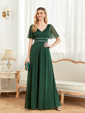 CEILIM | V-Neck Short Sleeves Elegant A-line Chiffon Dresses