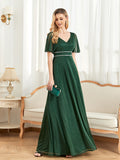 CEILIM | V-Neck Short Sleeves Elegant A-line Chiffon Dresses