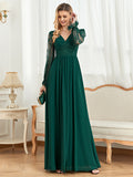CEILIM | V-Neck Long Sleeves Fold Sleeve Lace Chiffon Dresses