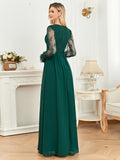 CEILIM | V-Neck Long Sleeves Fold Sleeve Lace Chiffon Dresses