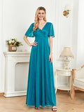 CEILIM | V-Neck Short Sleeves Elegant A-line Chiffon Dresses