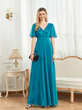 CEILIM | V-Neck Short Sleeves Elegant A-line Chiffon Dresses