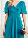 CEILIM | V-Neck Short Sleeves Elegant A-line Chiffon Dresses