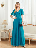 CEILIM | V-Neck Short Sleeves Elegant A-line Chiffon Dresses