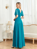CEILIM | V-Neck Short Sleeves Elegant A-line Chiffon Dresses