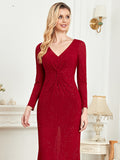 CEILIM | V-Neck Long Sleeves Elegant A-line Chiffon Dresses