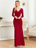 CEILIM | V-Neck Long Sleeves Elegant A-line Chiffon Dresses