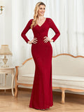CEILIM | V-Neck Long Sleeves Elegant A-line Chiffon Dresses