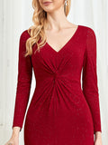 CEILIM | V-Neck Long Sleeves Elegant A-line Chiffon Dresses