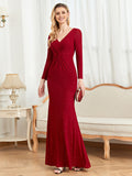 CEILIM | V-Neck Long Sleeves Elegant A-line Chiffon Dresses
