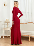 CEILIM | V-Neck Long Sleeves Elegant A-line Chiffon Dresses