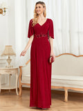CEILIM | V-Neck Cotton Blends with Silver Dress With Ruffle