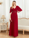 CEILIM | V-Neck Cotton Blends with Silver Dress With Ruffle