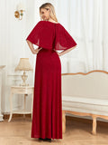 CEILIM | V-Neck Cotton Blends with Silver Dress With Ruffle