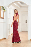 CEILIM | Sequin Damask Pattern Spaghetti Strap Gown