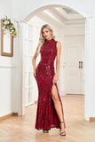 CEILIM | Sequin Damask Pattern Spaghetti Strap Gown